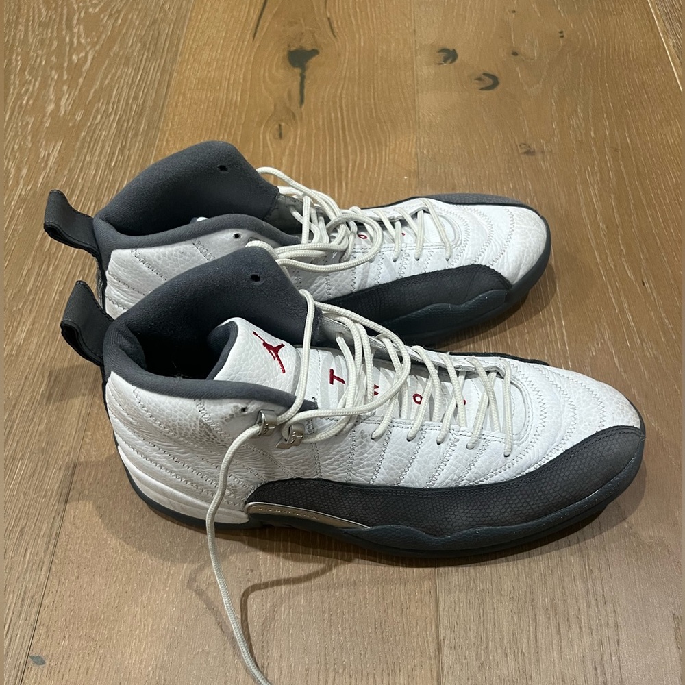 Grey and white Jordan: Jordan 12 Retro Dark Grey Size 12